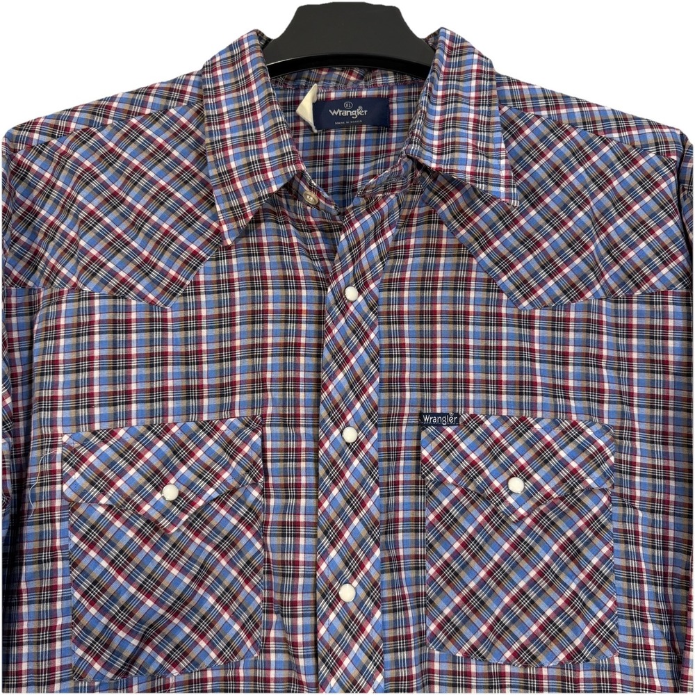 vintage wrangler western pearl snap Plaid Cowboy Button Shirt XL Men's